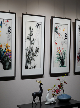 客厅沙发背景新中式手工刺绣挂画