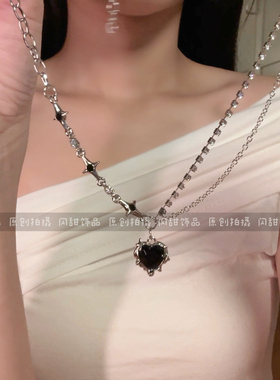 【不黑心】爱心黑色钛钢项链气质名媛锁骨链女高级感设计感不掉色