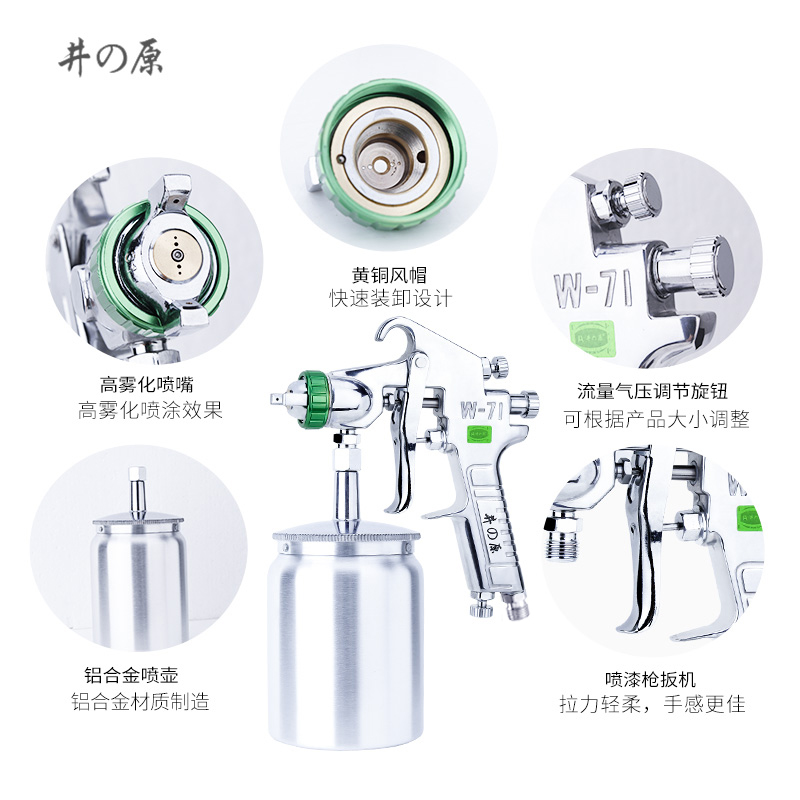日本井原W-71汽车油漆喷枪喷漆上壶W77气动工具高雾化喷壶喷漆枪-图1