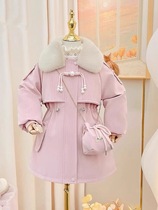 Girl Pie Overcomes 2023 New Winter Dress Children Foreign Piste Fur Collar Leather CUHK Velvet Thickened Jacket Autumn Winter