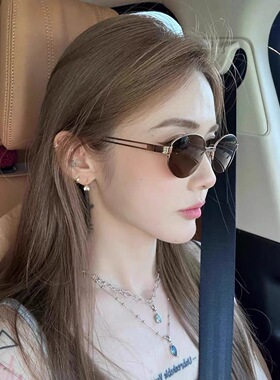 方圆脸显瘦轻奢老钱风复古金属半框椭圆墨镜女防紫外线太阳镜男