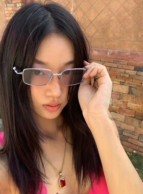 方圆脸复古韩版浅蓝色金属墨镜女款高级感凹造型街拍太阳眼镜千禧