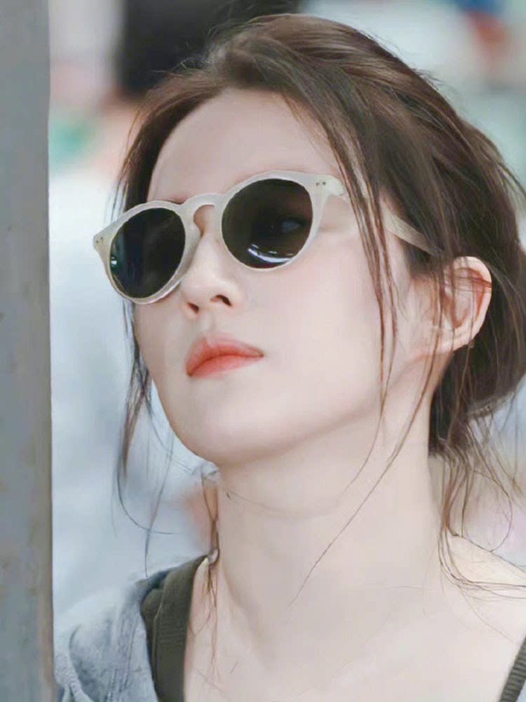 刘亦菲许红豆同款圆形小框墨镜女太阳眼镜去有风的地方2023新款