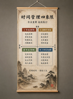 时间管理四象限挂画玄关走廊过道装饰画励志卷轴办公室书房高级感