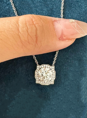 Belle一克拉项链女纯银带钻方形单钻吊坠锁骨链高级精致气质潮