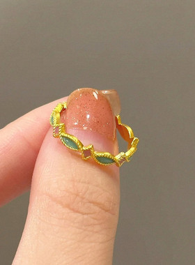 纯银镀黄金色小桃星戒指女开口可调节彩色珐琅食戒新中式少女高级