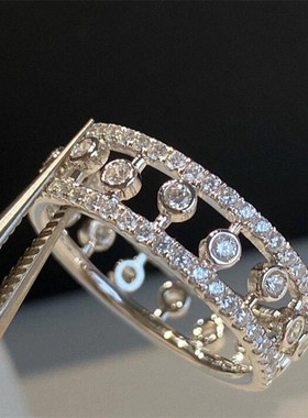 黛比斯露珠戒指女纯银玫瑰金钻石圆环镂空音符指环情侣对戒高级感