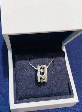 纯银露珠项链女玫瑰金钻石满钻音符圆环镂空吊坠锁骨链明星同款潮