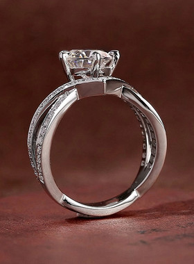 加冕爱翼钻戒女纯银白金一克拉仿真钻皇冠戒指高级轻奢求婚礼物潮