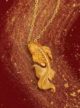 鲤鱼项链 女纯银镀18K黄金色福泽锦鲤锁骨链年年有鱼百搭时尚高级