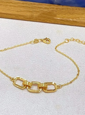 ING双环手链女纯银镀黄金色几何五环手环手镯个性简约通勤百搭ins