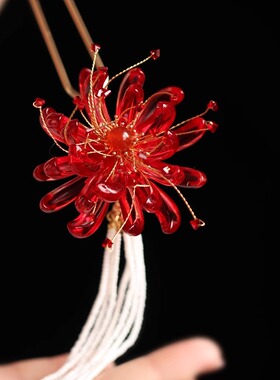 古风彼岸花红色流苏发簪