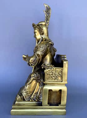 精工纯铜关公读书武财神夜读春秋坐像大号铜摆件风水执剑关帝圣君