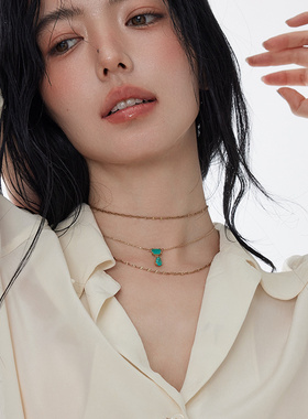 帕拉伊巴蓝绿方糖高级感项链女