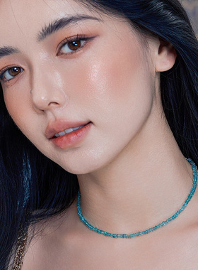 朝慕newmoon 翠湖项链女天然帕拉伊巴蓝鳞灰石高级感锁骨链配饰