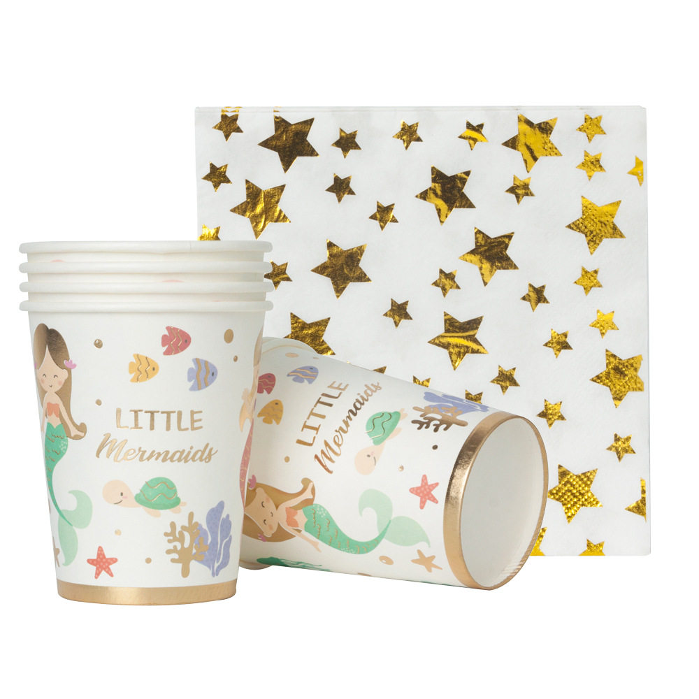 小女孩生日美人鱼主题派对装饰布置一次性纸盘子蛋糕餐具纸杯加厚,淘宝优惠券,粉丝福利购,淘宝优惠卷