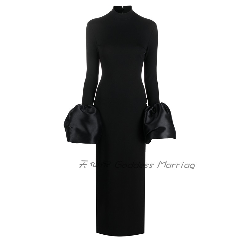 个性晚礼服灯笼袖长裙2023新款高端大气主持年会晚宴连衣裙秋冬季