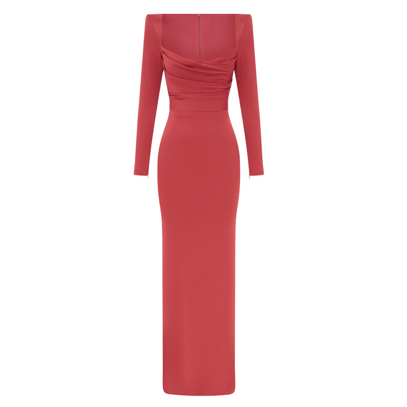 晚礼服女长款豆纱红高级质感年会舞台主持2023新款宴会连衣裙大气