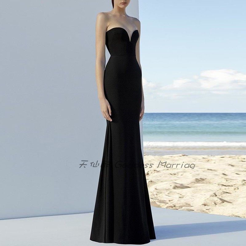 气质晚礼服年会2023新款长裙简单大方低胸派对长款鱼尾宴会连衣裙