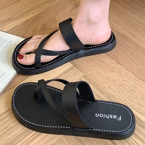 拖鞋女款夏季2026新款交叉带套趾凉拖鞋简约时尚防滑平底沙滩拖鞋 - 图2