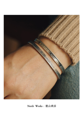 North Works 拙朴之美摩根银币松石手镯银贝男女手环