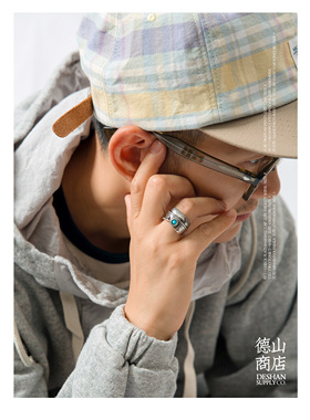 银币鹰羽松石点睛戒指