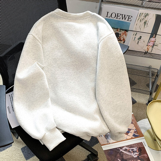 American retro embroidered puppy sweatshirt for women 2025 new hot style autumn and winter plus velvet and thickened this year's popular tops