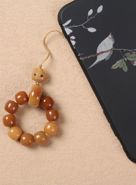 白玉菩提根手机链挂件串珠U盘壳念珠指环扣防丢炭烧猫爪猫咪