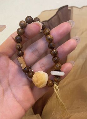 原创天然莲花菩提根鸡翅木手串手链如愿男女禅意文玩手链古风饰品