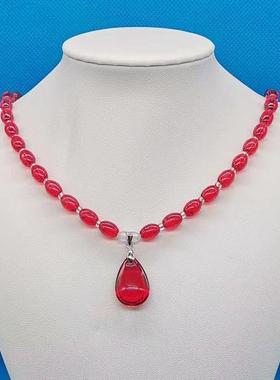 红色水晶水滴吊坠项链锁骨链 简约妈妈生日礼物女士项链节日赠品