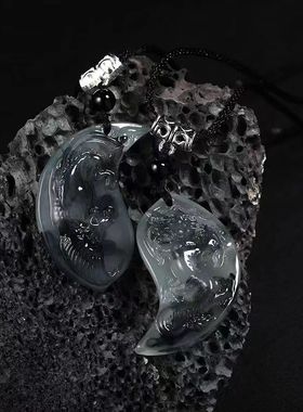 岫玉水墨龙凤扣对牌情侣款龙凤玉佩挂件吊坠龙凤呈祥项链玉牌礼物