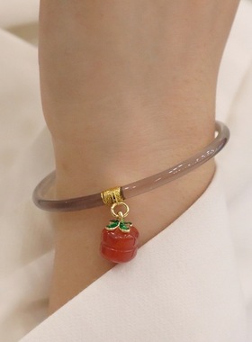 仿玉髓冰种手镯叮当镯柿子手镯柿柿如意荔枝冻白古风日常细条镯子