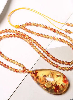 爆款精品花珀随行水滴吊坠