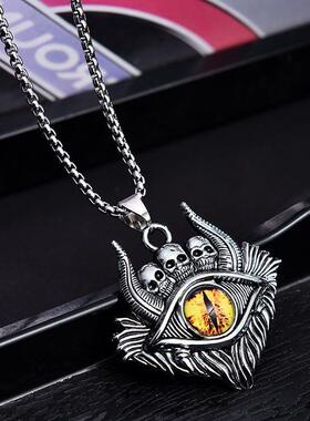 霸气恶魔之眼撒旦地裂鬼项链兄弟潮流嘻哈复古学生百搭吊坠毛衣链