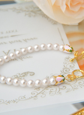 仙女珍珠手链甜美长安郁金香珍珠手链小众设计感OT扣珍珠手链