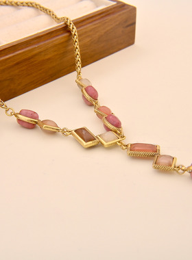 中古项链耳环套装女复古Vintage原石镀真金气质高级感锁骨链女