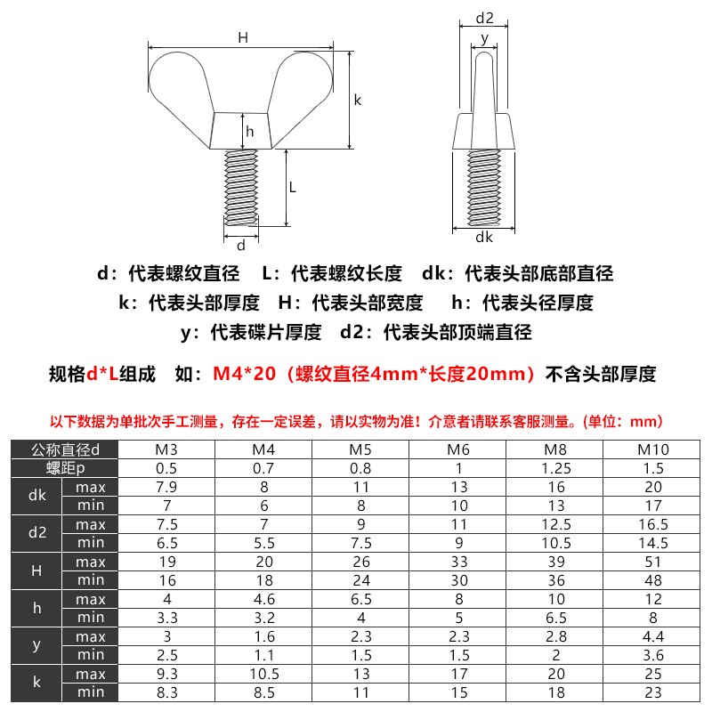 304不锈钢蝶形螺丝蝴蝶型螺钉元宝羊角316手拧螺栓大耳朵螺丝钉M3