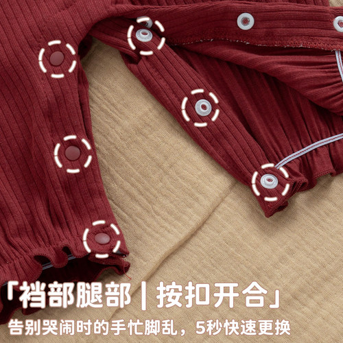 女宝宝连体衣满月百天套装酒红色喜庆新生婴儿公主洋气马年过年服 - 图3