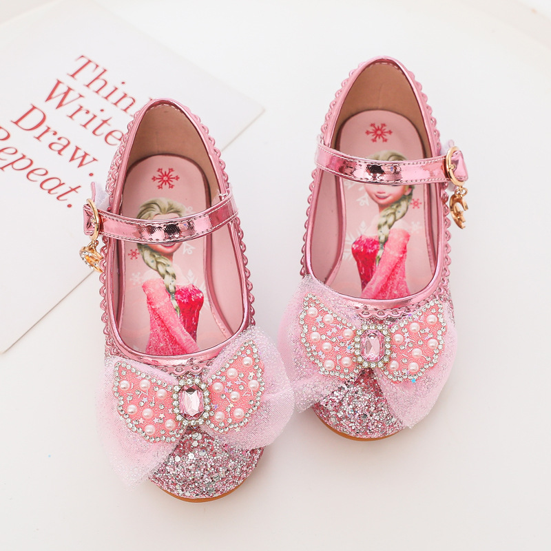 爱莎公主鞋女童春秋款儿童艾莎软底水晶鞋洋气女孩Elsa鞋子小皮鞋