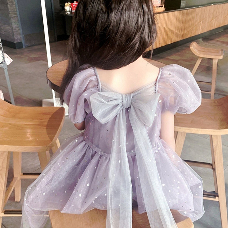 女童连衣裙夏装2024新款儿童洋气仙气公主长裙紫色小女孩蓬蓬纱裙-图2