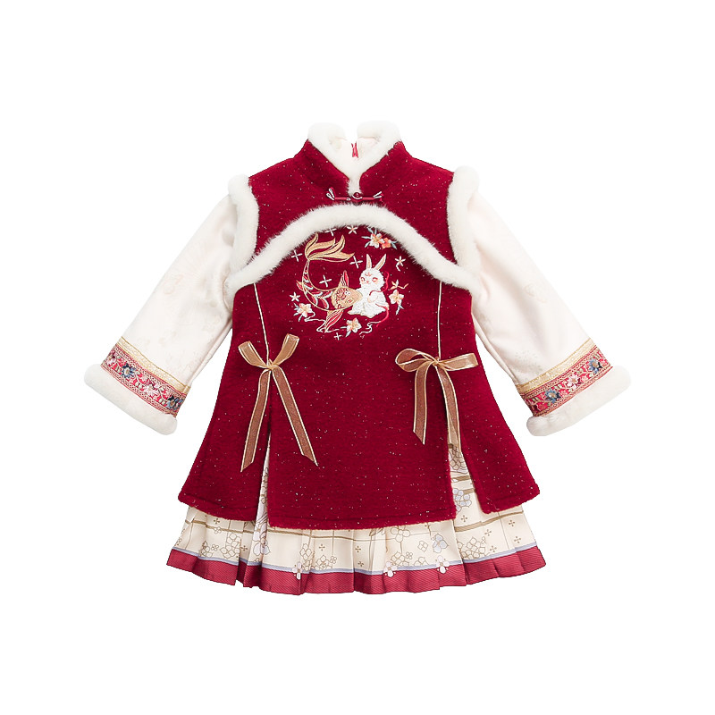 女童汉服连衣裙秋冬装2026红色新年衣服洋气小女孩唐装国风拜年服,淘宝优惠券,粉丝福利购,淘宝优惠卷