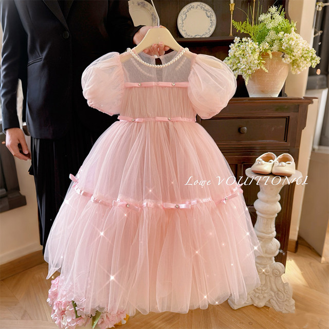 Girls pink princess dress summer children's puff dress