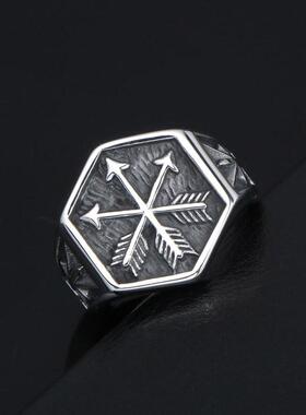 国潮风欧美朋克手饰 爱神之箭潮人复古时尚指环情侣钛钢戒指