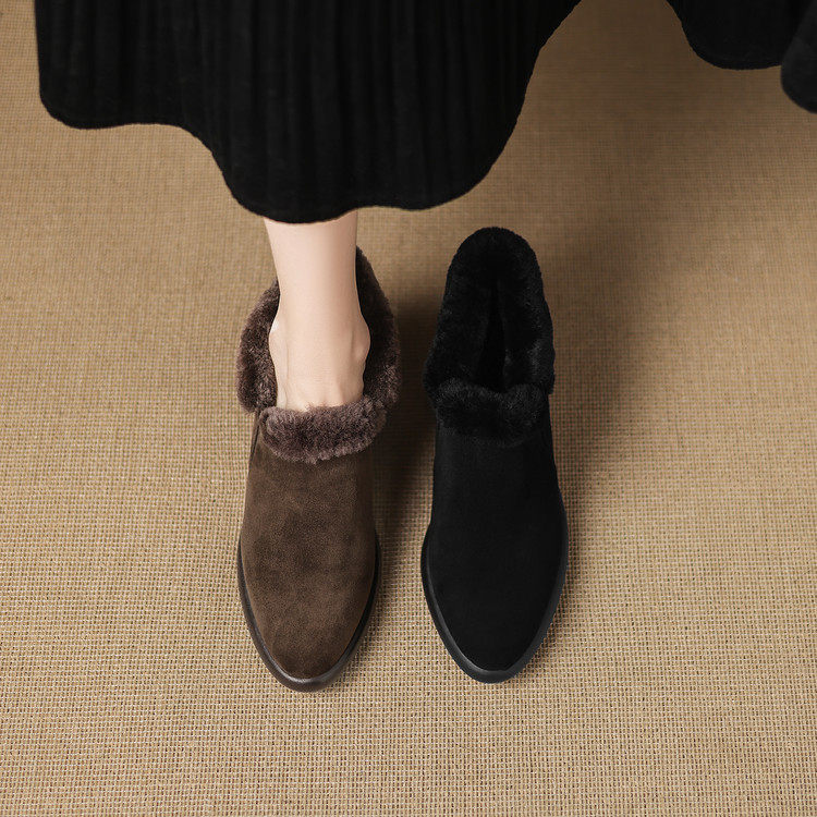 5cm保暖深口单鞋女圆头加绒小皮鞋软底不累脚气质粗高跟毛毛鞋子,淘宝优惠券,粉丝福利购,淘宝优惠卷