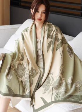 秋冬季保暖围巾女外搭办公室地铁空调房毯子护肩颈两用可外穿披风