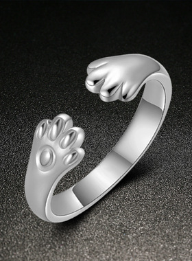 直播货源新款戒指可爱猫爪开口均码清新甜美指环卡通猫咪戒指