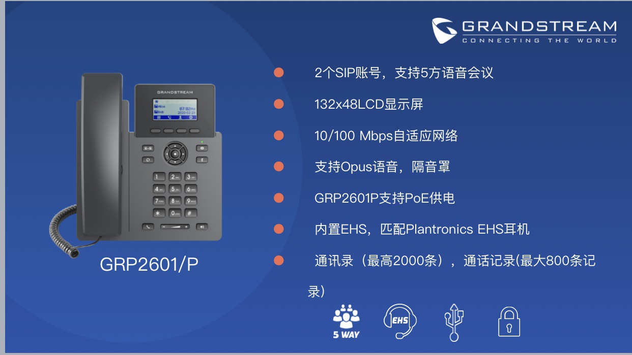 Grandstream潮流IP话机 GXP2601/2601P SIP话机网络电话VOIP话机-图0