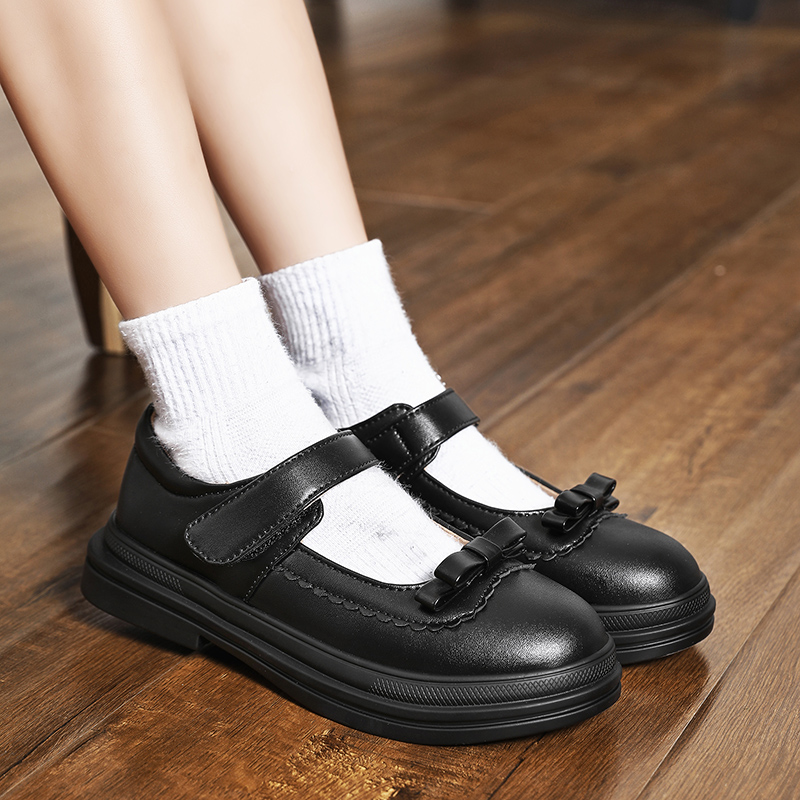 奥特莱斯折扣黑色皮鞋女童纯黑色演出小黑鞋女孩公主鞋校园小皮鞋 - 图2