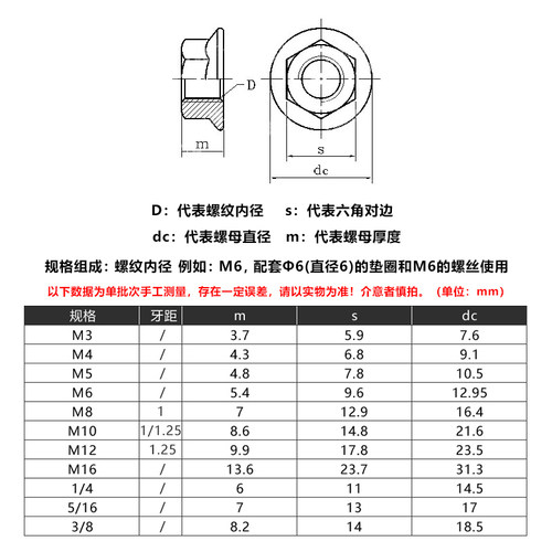 304不锈钢细牙法兰螺母六角防滑防松螺帽M8/M10/M12x1*1.25*1.5mm - 图1