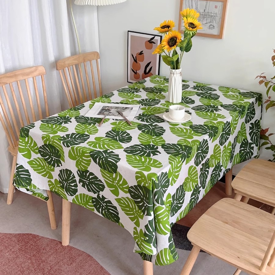 棉麻布料印花绿植格子桌布北欧窗帘沙发亚麻布ins风台布书桌桌布-图0